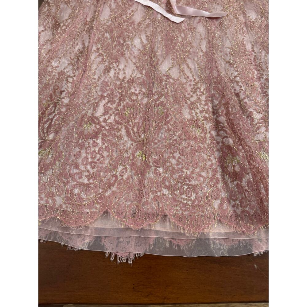 NWT Ann Taylor pink and gold metallic lace formal sash cocktail dress Size 4 - Picture 9 of 13
